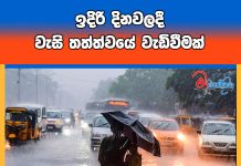 ඉදිරි දින වලදී වැසි තත්ත්වයේ වැඩිවීමක්